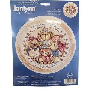 Vintage Janlynn Teddy Bear Collector Stamped Cross Stitch Kit Round 017-0029 New
